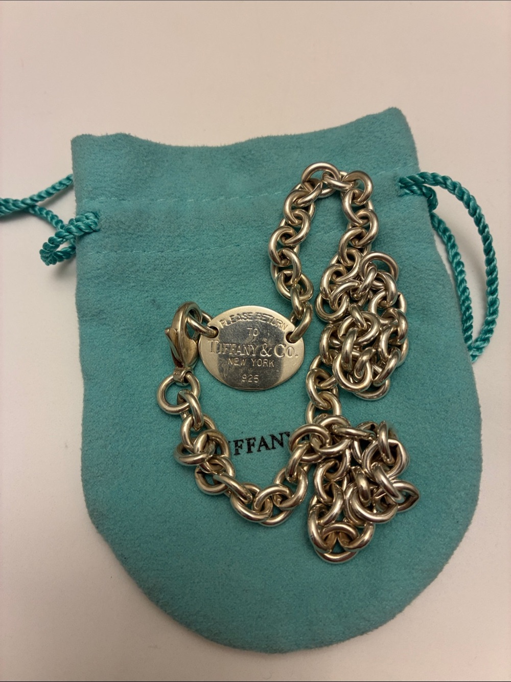 Tiffany & Co. Sterling Silver Tag Necklace with Signature Blue Pouch